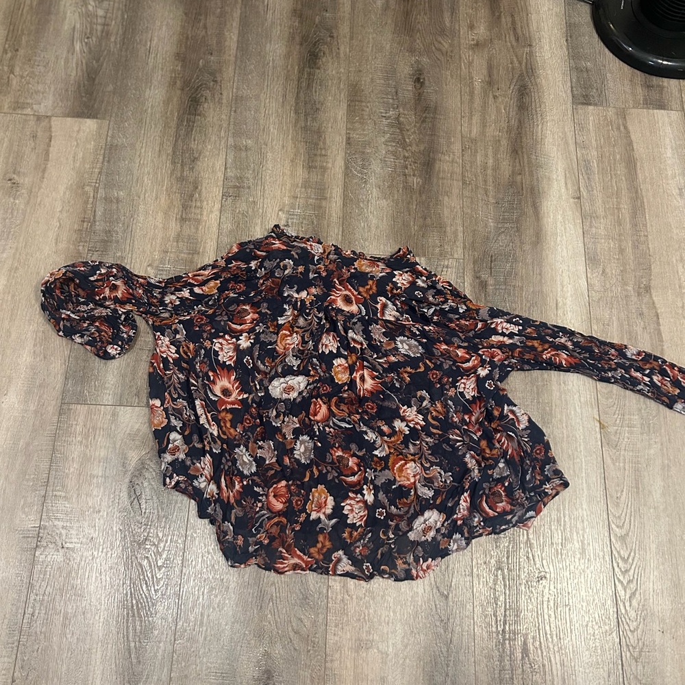 Anthropologie Black and Orange Floral Blouse